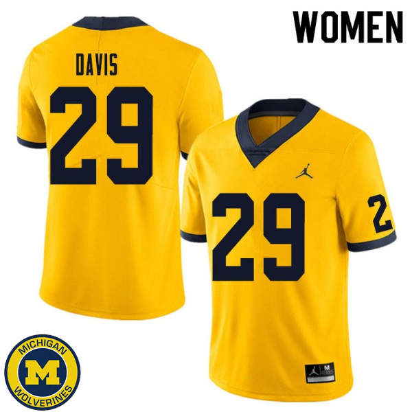 Womens Michigan Wolverines #29 Jared Davis Yellow NCAA Football Jersey